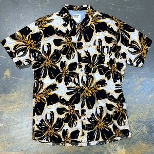 Reverse Threads Button Down Shirt Large Dress Shirt Date Black Yellow White